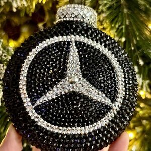 Mercedes Benz Christmas Ornament, Black/Silver Crystal Holiday Car Gift, Present